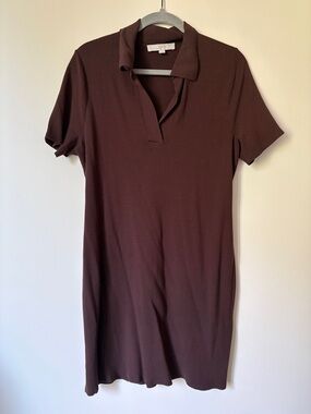 LOFT Short Sleeve Polo Dress in Chocolate Brown